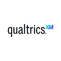The Qualtrics Logo in black font with superscript XM at the end in a gradient of light teal to green to dark blue to purple