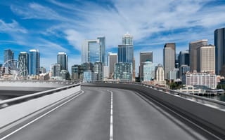 A view of the Seattle skyline from a highway.